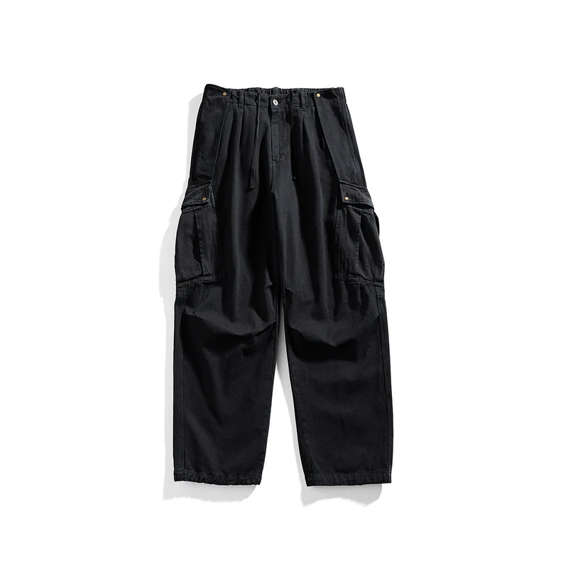 Herren Cargo-Hose mit Kordelbund, weitem Schnitt und Mehrfachtaschen Drune