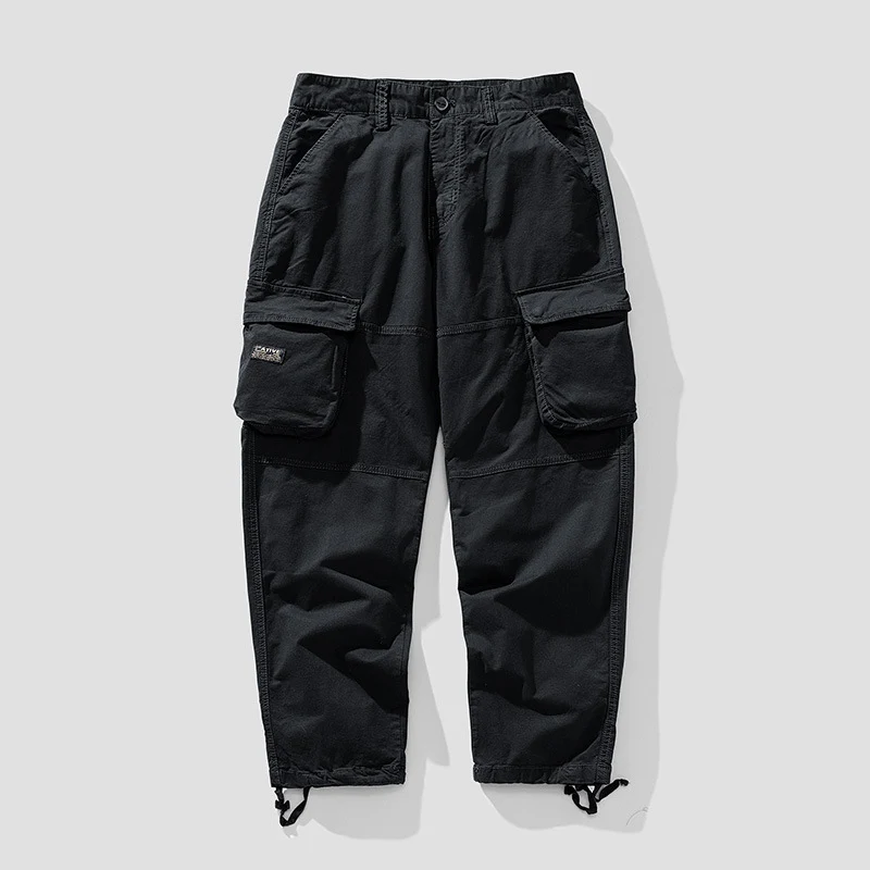 Herren Cargo‑Hose im Utility‑Workwear‑Stil mit großen Klappentaschen, Kniepaneelen und Kordelabschluss Drune