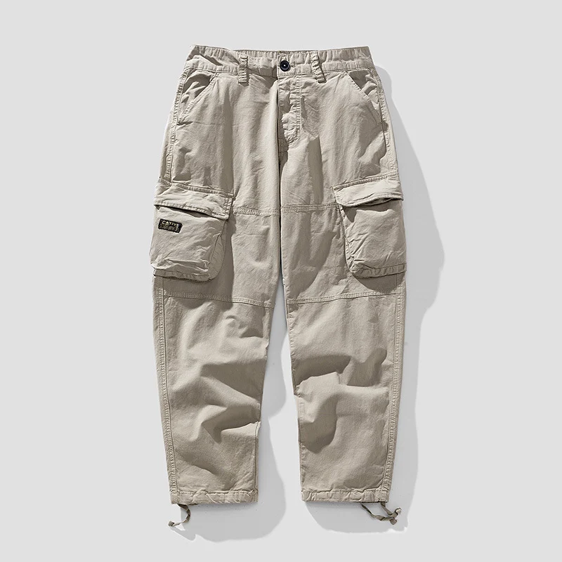 Herren Cargo‑Hose im Utility‑Workwear‑Stil mit großen Klappentaschen, Kniepaneelen und Kordelabschluss Drune