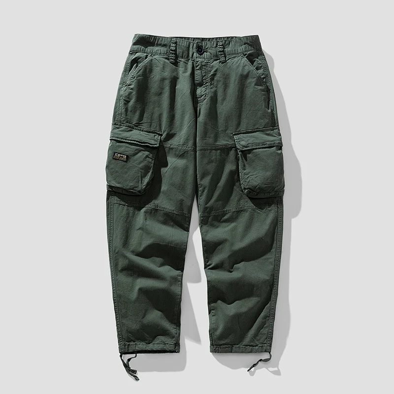 Herren Cargo‑Hose im Utility‑Workwear‑Stil mit großen Klappentaschen, Kniepaneelen und Kordelabschluss Drune