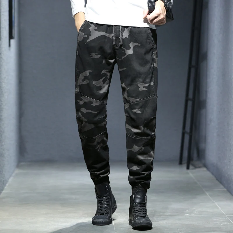 Herren Camouflage-Utility-Joggerhose mit verstärkten Kniepaneelen, verdeckten Reißverschlusstaschen und elastischem Knöchelabschluss Drune