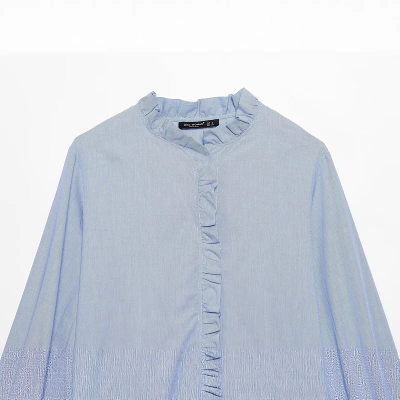 Damen Gestreifte Cropped-Bluse mit Rüschendetail und Ballonärmeln Drune