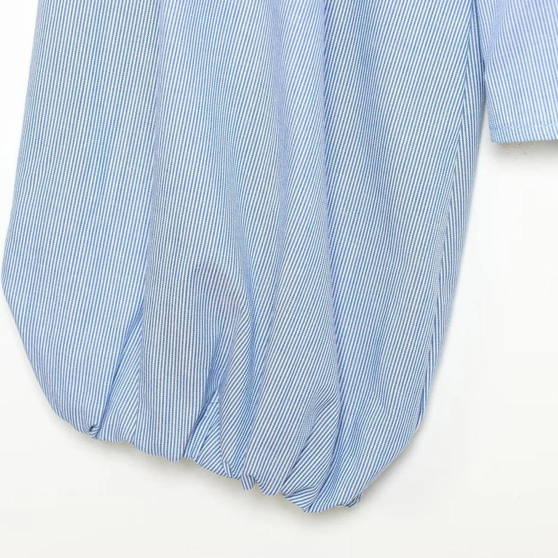 Damen Gestreifte Cropped-Bluse mit Rüschendetail und Ballonärmeln Drune