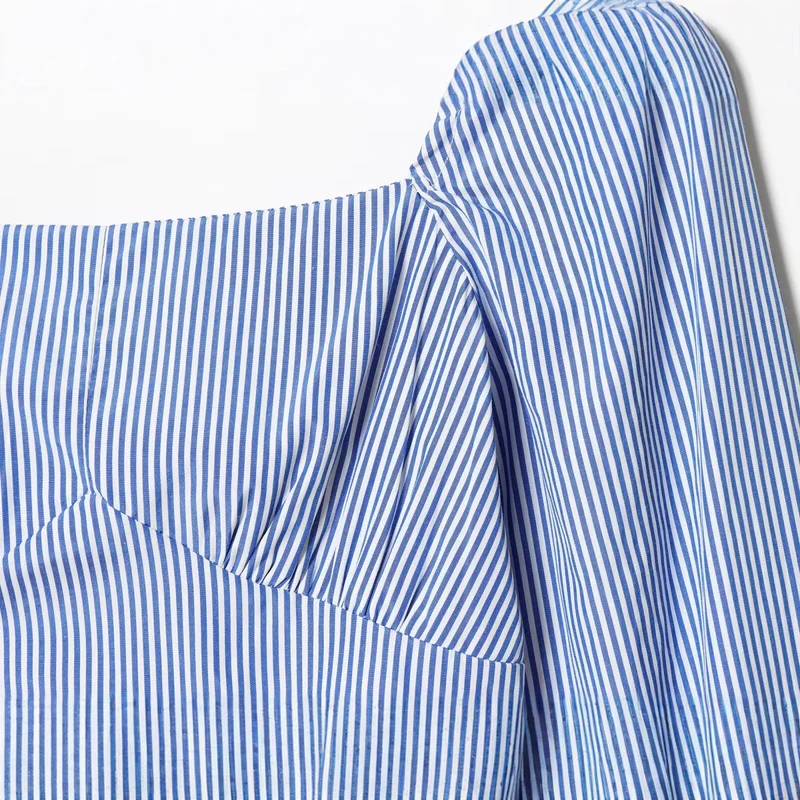Damen Gestreifte Cropped‑Bluse mit quadratischem Ausschnitt und weiten Ballonärmeln Drune