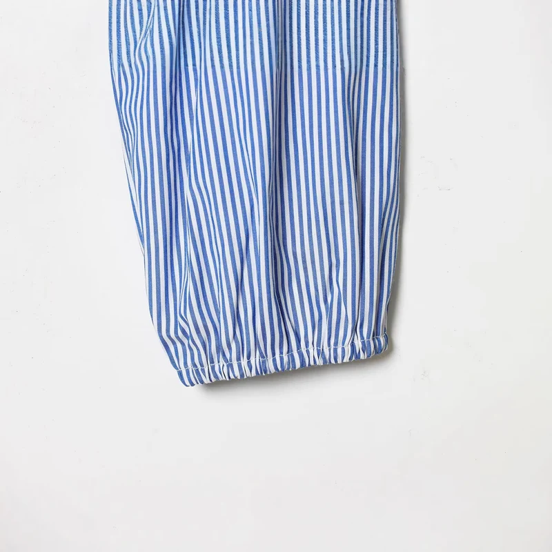 Damen Gestreifte Cropped‑Bluse mit quadratischem Ausschnitt und weiten Ballonärmeln Drune