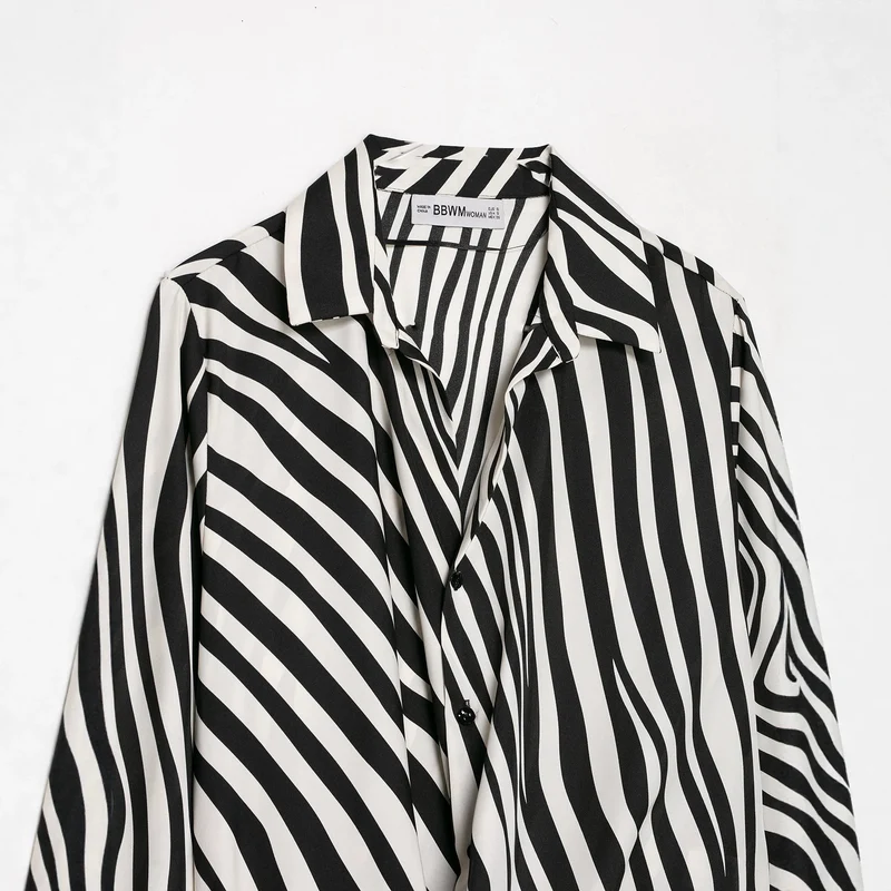 Damen Gestreifte Cropped-Bluse im Hemdstyle mit Federbesatz Drune