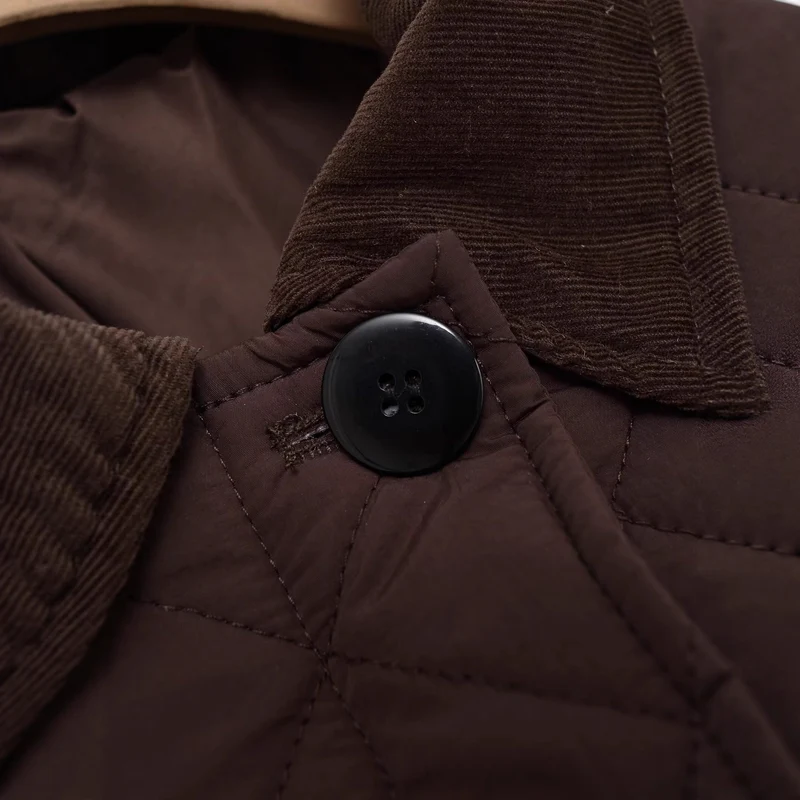 Damen Gesteppte Boxy‑Übergangsjacke mit Cordkragen und Pattentaschen Drune