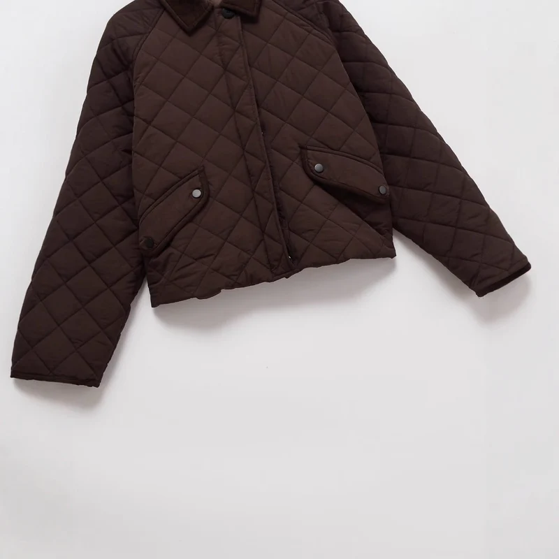 Damen Gesteppte Boxy‑Übergangsjacke mit Cordkragen und Pattentaschen Drune