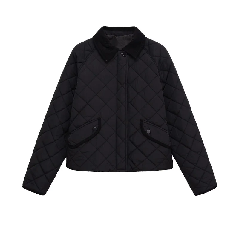 Damen Gesteppte Boxy‑Übergangsjacke mit Cordkragen und Pattentaschen Drune