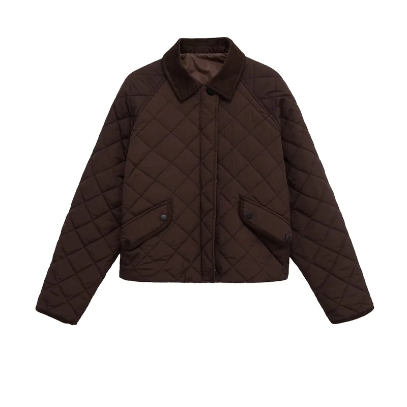Damen Gesteppte Boxy‑Übergangsjacke mit Cordkragen und Pattentaschen Drune