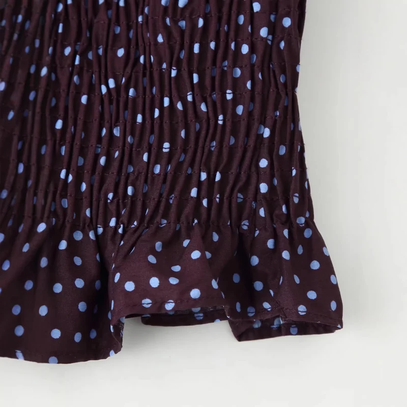 Damen Gesmoktes Polka-Dot-Blusenshirt mit Ballonärmeln Drune