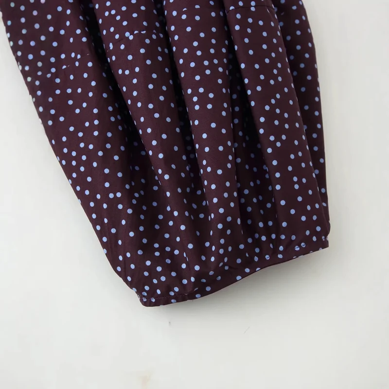 Damen Gesmoktes Polka-Dot-Blusenshirt mit Ballonärmeln Drune
