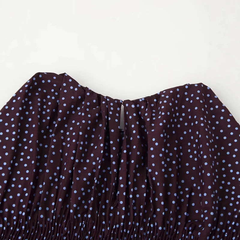 Damen Gesmoktes Polka-Dot-Blusenshirt mit Ballonärmeln Drune