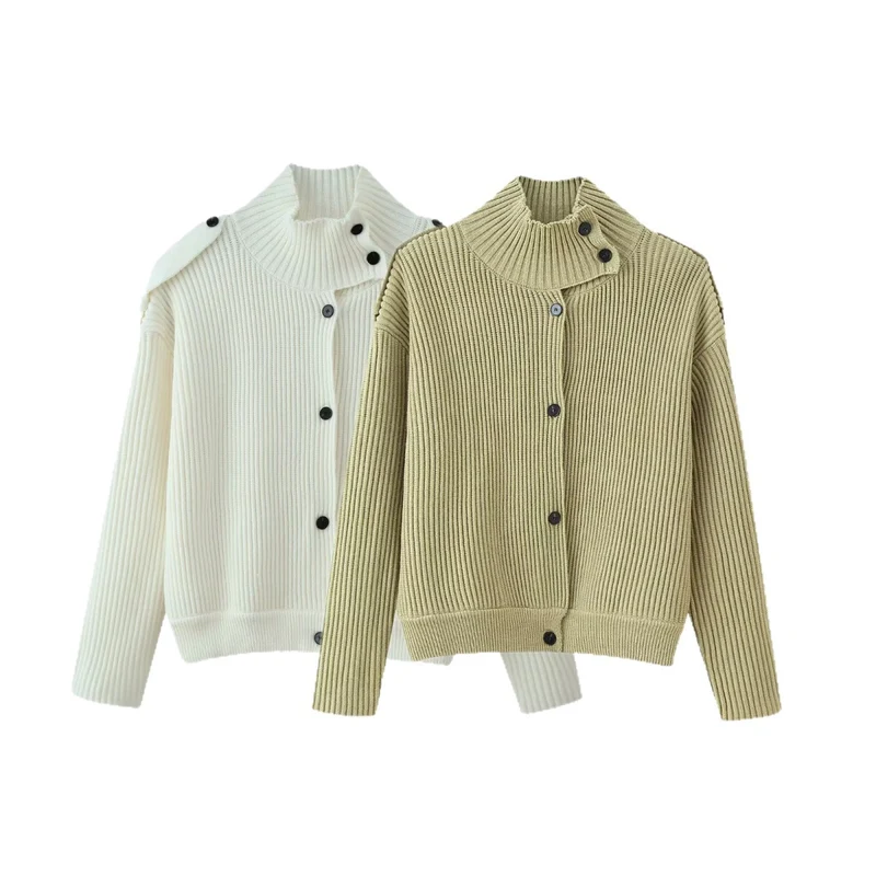 Damen Gerippte Strickcardigan mit asymmetrischem Stehkragen Drune