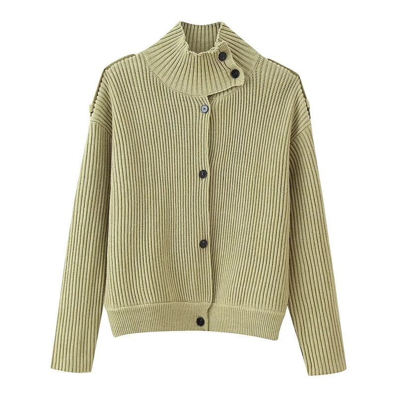 Damen Gerippte Strickcardigan mit asymmetrischem Stehkragen Drune
