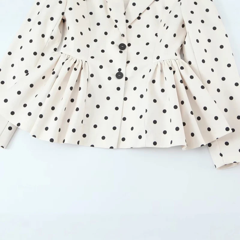 Damen Gepunkteter Peplum-Blazer mit Reverskragen und Taillenraffung Drune