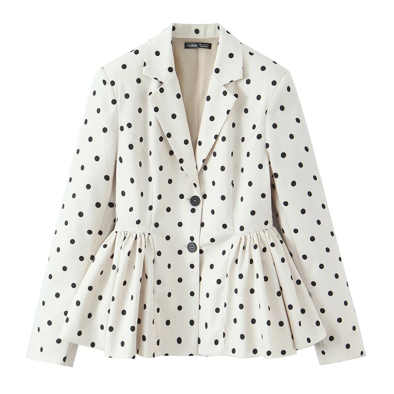 Damen Gepunkteter Peplum-Blazer mit Reverskragen und Taillenraffung Drune