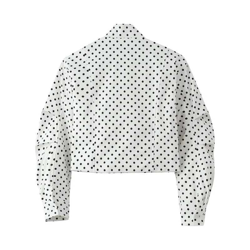 Damen Gepunktete Cropped-Übergangsjacke mit Stehkragen und Reißverschluss Drune