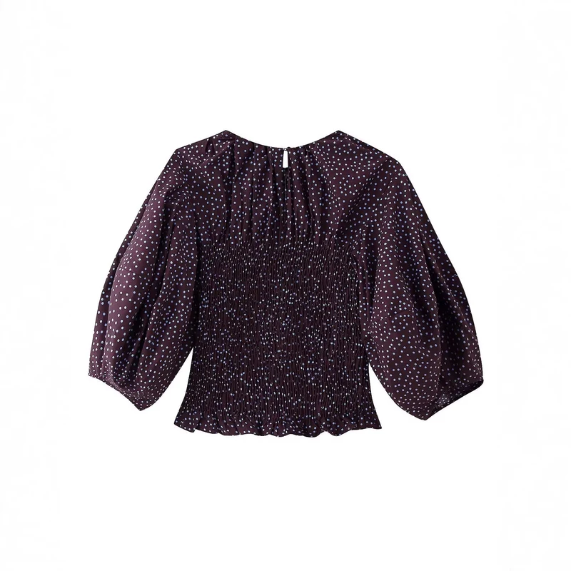 Damen Gepunktete Bluse mit Smok-Taille und Ballonärmeln Drune