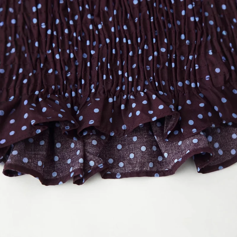 Damen Gepunktete Bluse mit Smok-Taille und Ballonärmeln Drune