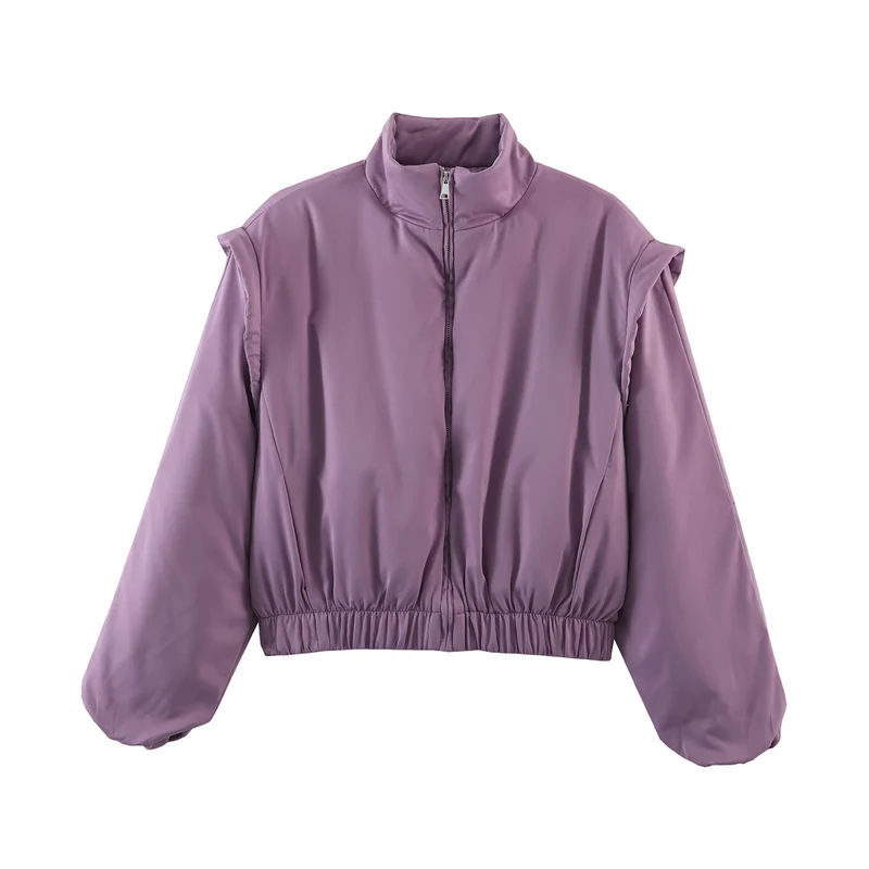 Damen Gepolsterte Cropped-Übergangsjacke mit Stehkragen, Ballonärmeln und elastischem Saum Drune