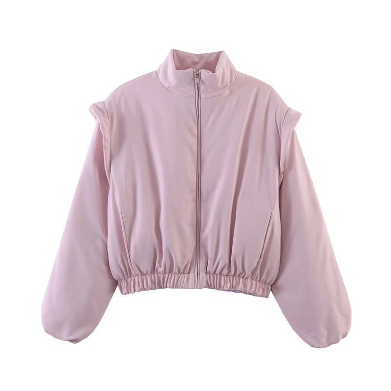 Damen Gepolsterte Cropped-Übergangsjacke mit Stehkragen, Ballonärmeln und elastischem Saum Drune
