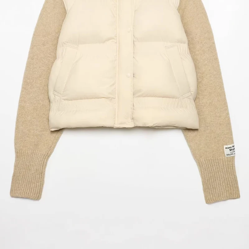 Damen Gepolsterte Cropped Hybrid-Jacke mit Strickärmeln und Stehkragen Drune