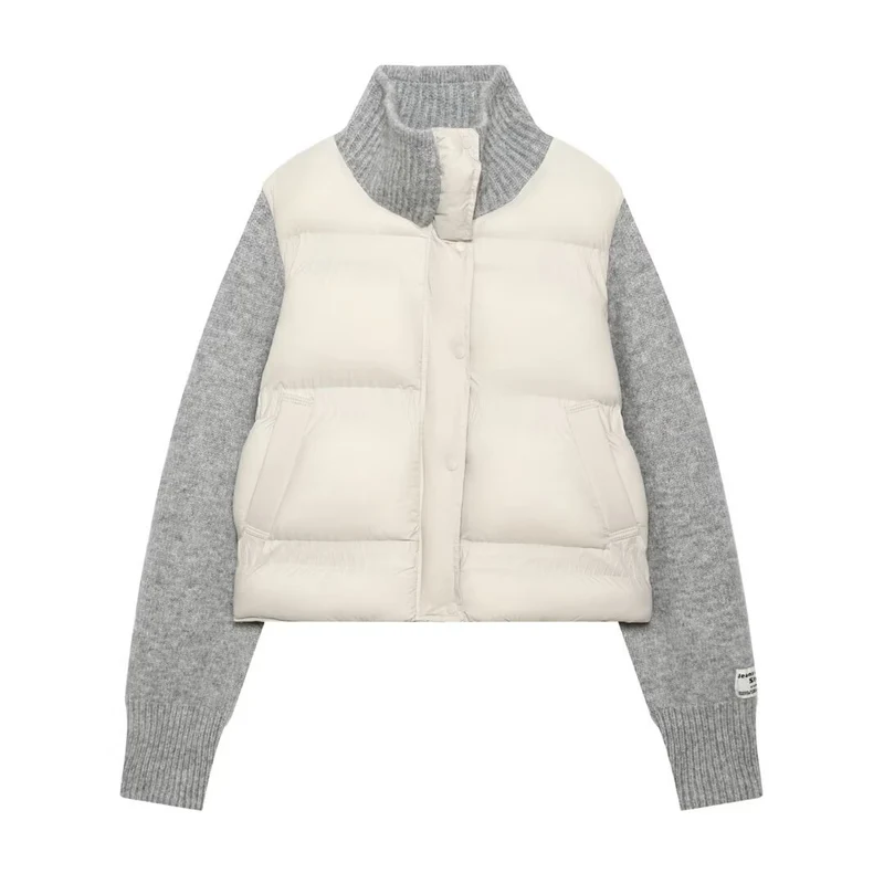 Damen Gepolsterte Cropped Hybrid-Jacke mit Strickärmeln und Stehkragen Drune