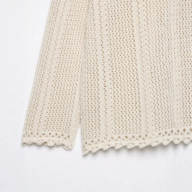 Damen Gehäkelte Kurzstrickjacke mit Scallop-Kante und Ajour‑Lochmuster Drune