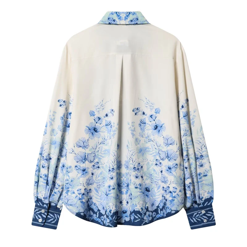 Damen Geblümte Oversize‑Seidenoptik‑Bluse mit Borderprint Drune