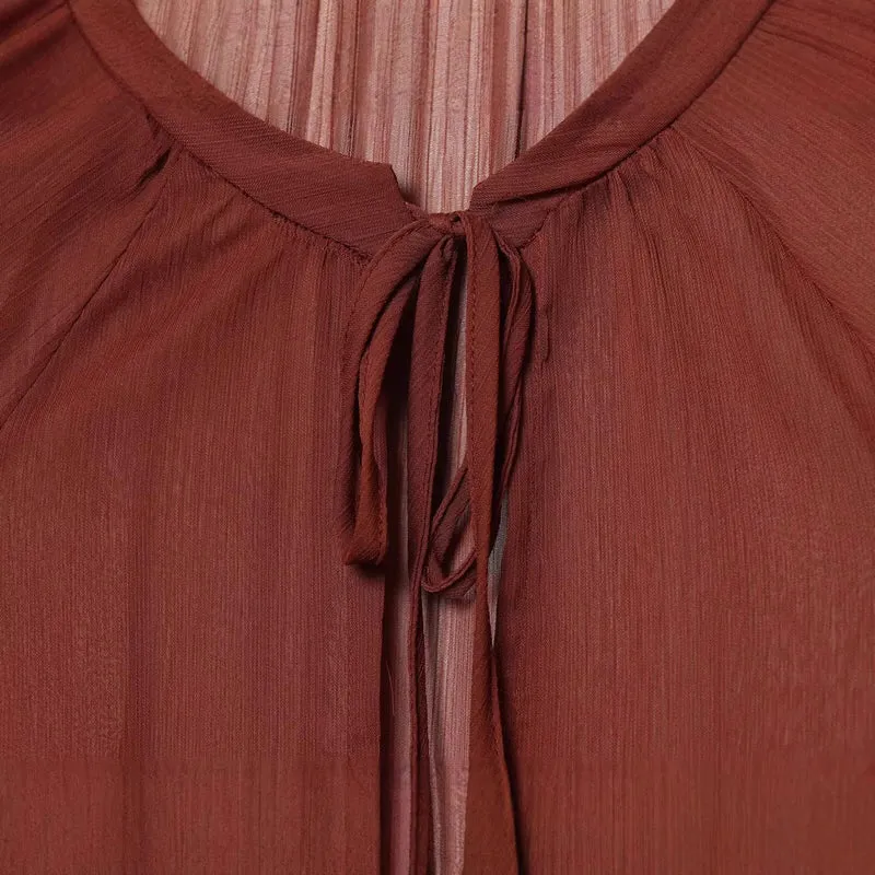 Damen Fließendes Chiffon-Minikleid mit Rüschenärmeln und Schluppe Drune