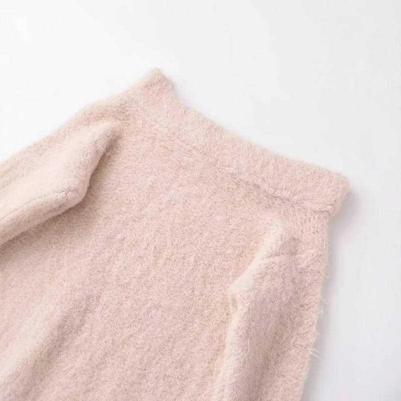 Damen Flauschiger Strickpullover mit weitem Bootkragen und Spitzenbesatz Drune