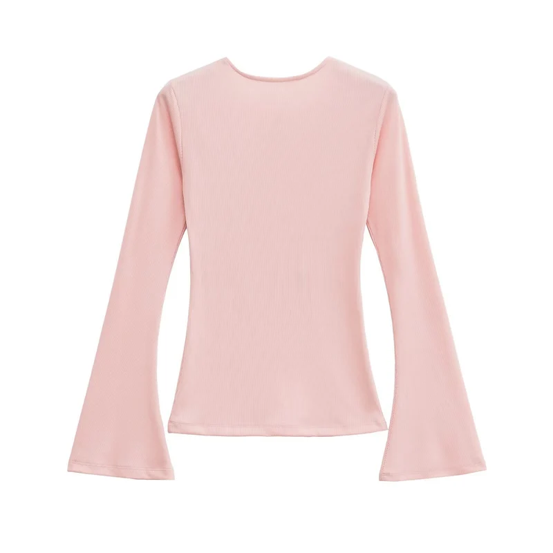 Damen Figurbetontes Rippshirt mit Carmenausschnitt und ausgestellten Schlagärmeln Drune