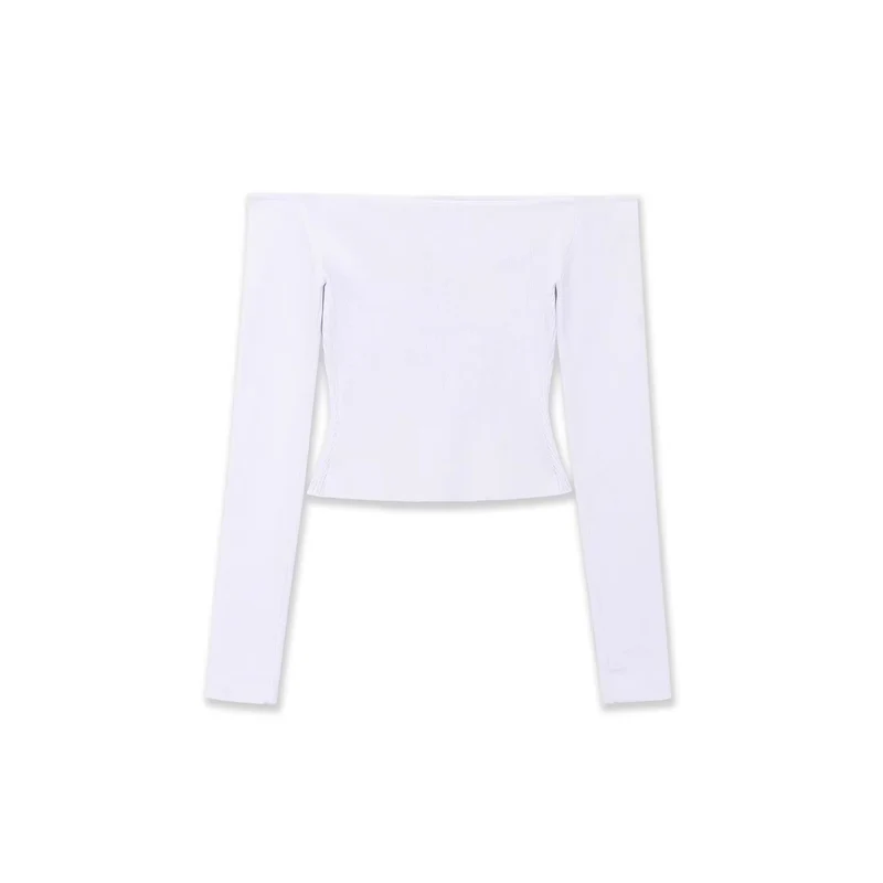Damen Figurbetontes Off-Shoulder-Langarmtop mit integriertem Bolero und Feinstrick-Rippstruktur Drune