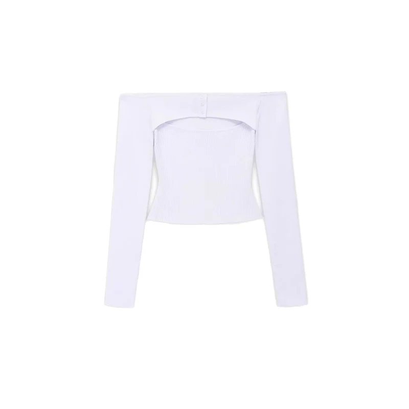 Damen Figurbetontes Off-Shoulder-Langarmtop mit integriertem Bolero und Feinstrick-Rippstruktur Drune