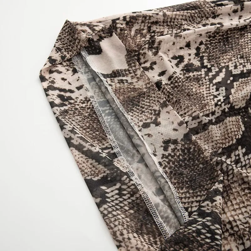 Damen Figurbetontes Maxikleid mit Allover‑Schlangenprint und langen Ärmeln Drune