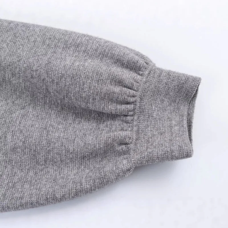 Damen Feinstrickpullover mit Tunnelzugtaillierung, Rundhals und Ballonärmeln Drune