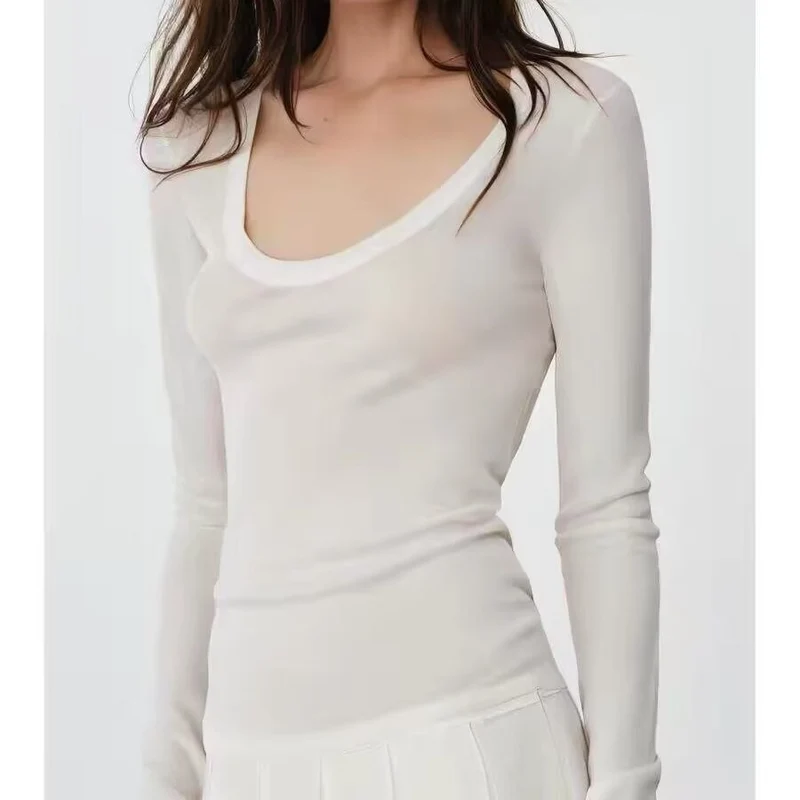 Damen Feinstrick-Pullover mit tiefem U-Ausschnitt und schmaler Silhouette Drune