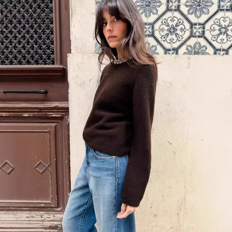 Damen Feinstrick-Pullover mit Schmuckkragen und leichtem Boxy-Cropped-Schnitt Drune