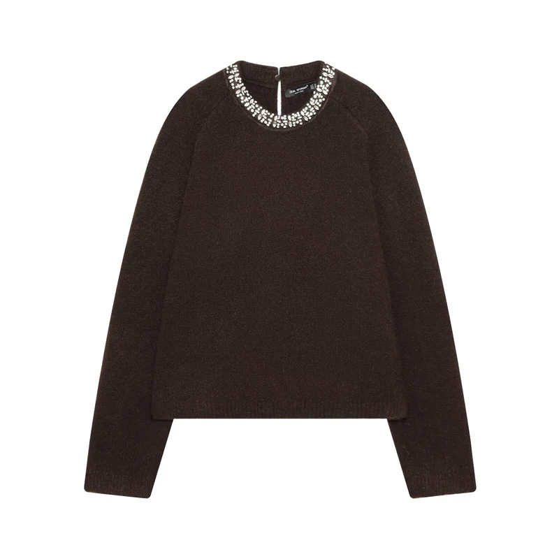 Damen Feinstrick-Pullover mit Schmuckkragen und leichtem Boxy-Cropped-Schnitt Drune