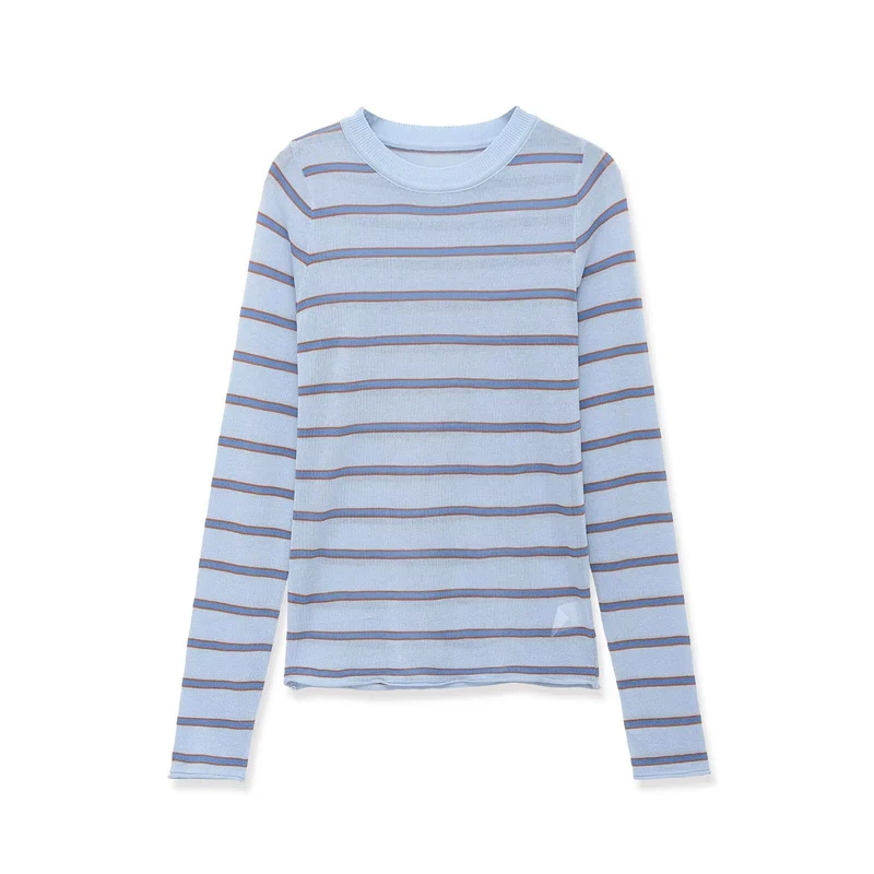 Damen Feinstrick-Pullover im Slim-Fit mit Rundhals und horizontalen Kontraststreifen Drune