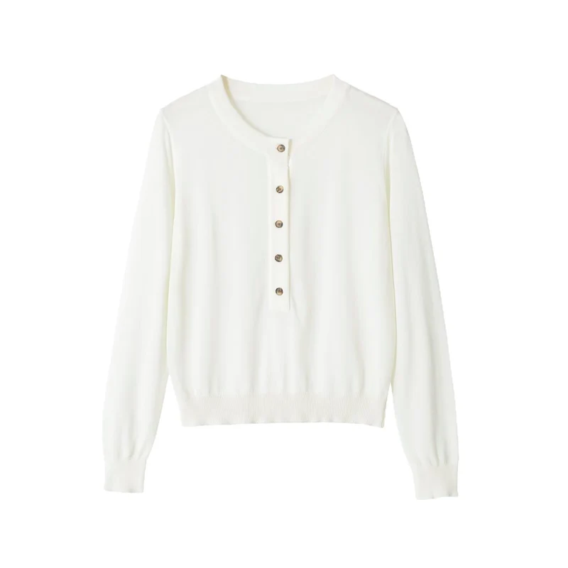 Damen Feinstrick-Henleypullover mit Knopfleiste und geripptem Saum Drune