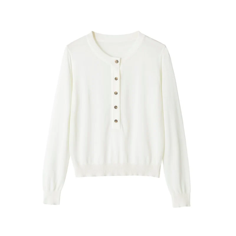 Damen Feinstrick-Henleypullover mit Knopfleiste und geripptem Saum Drune