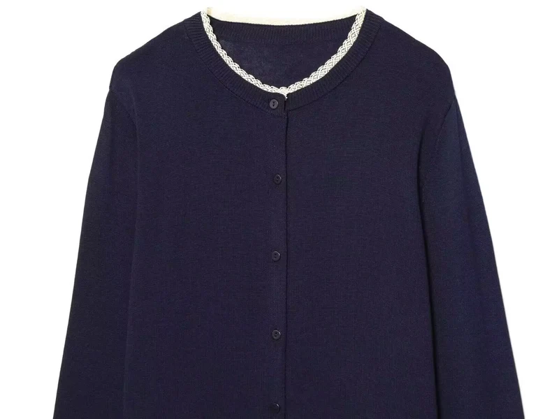 Damen Feinstrick-Cropped-Cardigan mit Spitzenbesatz und Rundhalsausschnitt Drune