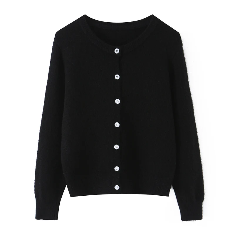 Damen Feinstrick-Cardigan mit Rundhals und durchgehender Knopfleiste Drune