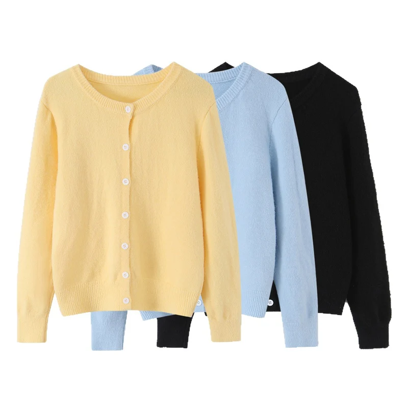 Damen Feinstrick-Cardigan mit Rundhals und durchgehender Knopfleiste Drune