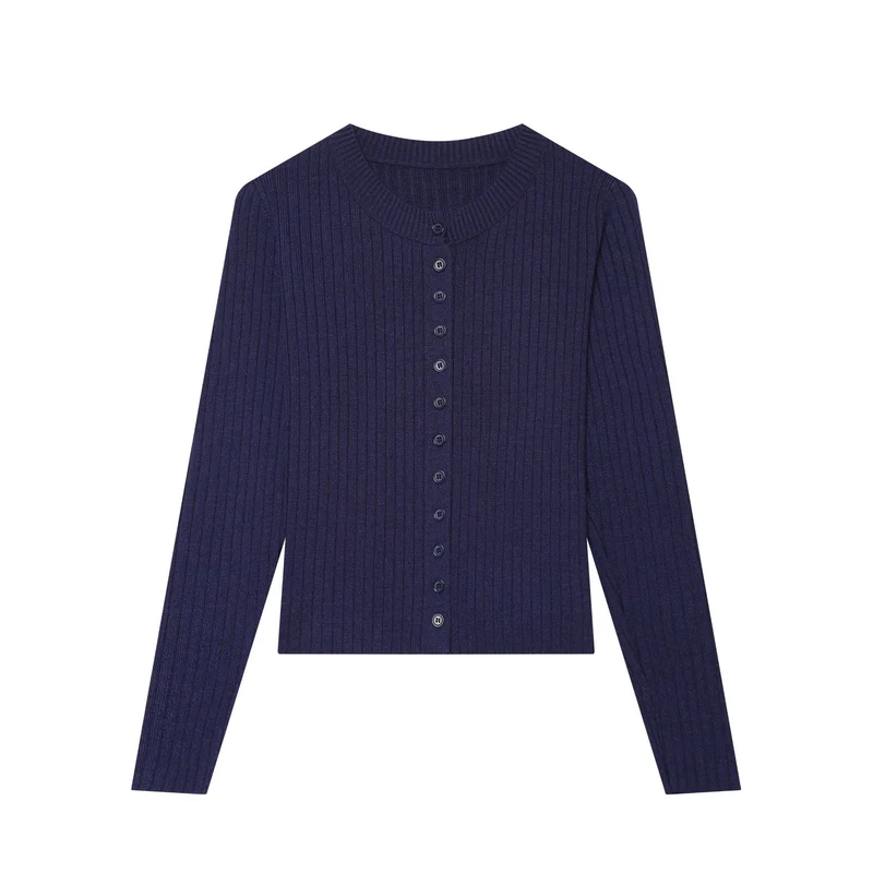 Damen Feinstrick‑Cardigan mit Rippstruktur und durchgehender Knopfleiste Drune