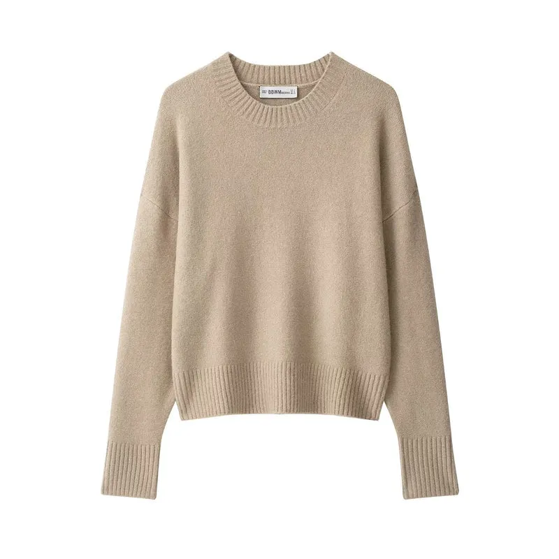 Damen Feiner Oversize-Strickpullover mit Rundhalsausschnitt, überschnittenen Schultern und extra langen Rippbündchen Drune