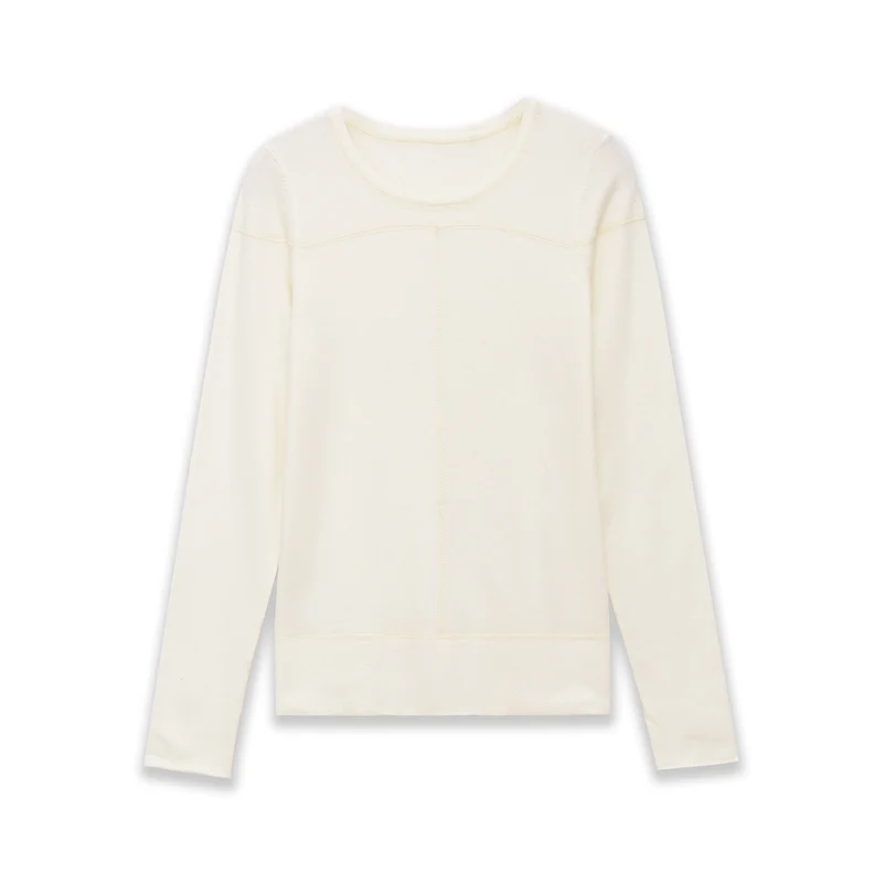 Damen Feiner Langarm-Strickpullover mit Rundhalsausschnitt und Flatlock‑Naht Drune