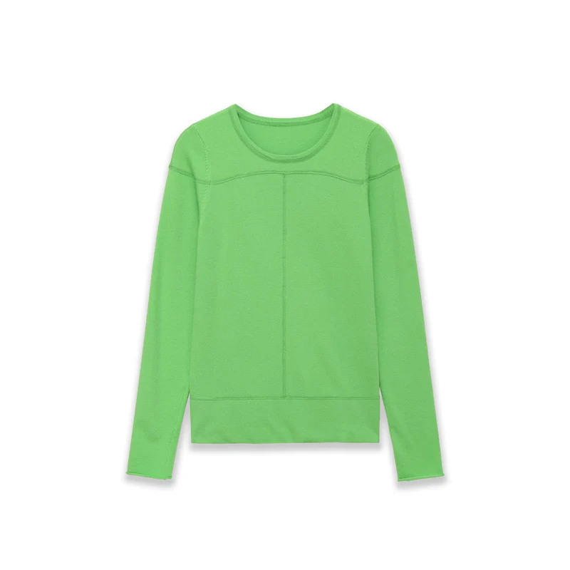 Damen Feiner Langarm-Strickpullover mit Rundhalsausschnitt und Flatlock‑Naht Drune